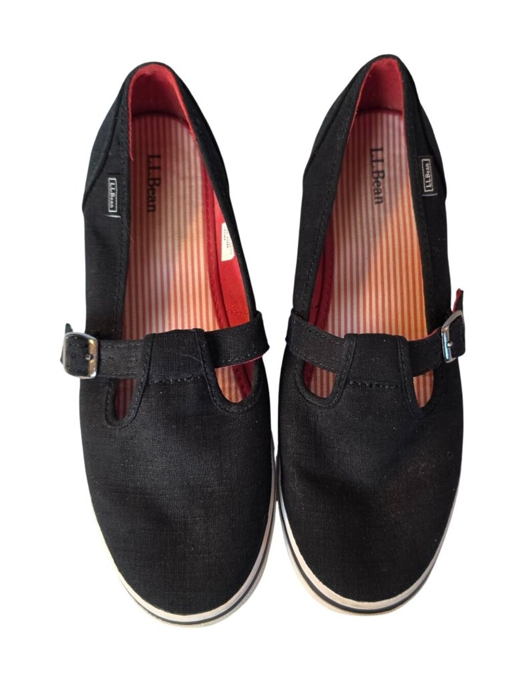 LL Bean Black Canvas T Strap Mary Jane Sneaker Flats Womens Size 8.5